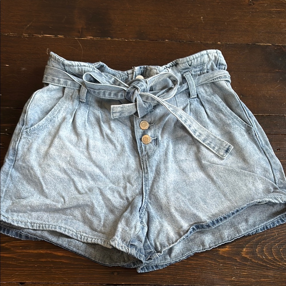 Blue Jean Shorts with Paper-Bag Waist